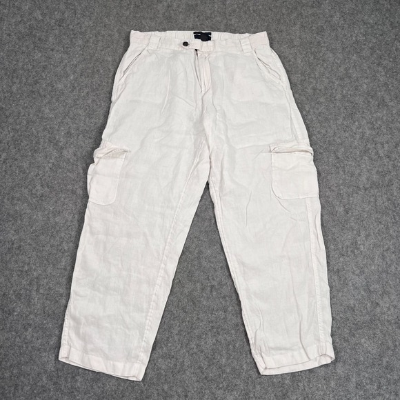 RACHEL Rachel Roy White Linen Cropped Crop Cargo Pants Women's Size Large - Picture 1 of 6